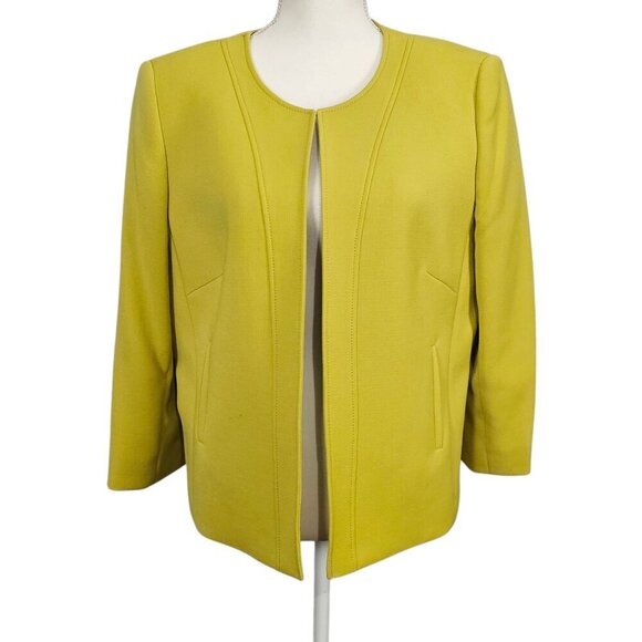 Tahari Woman's Chartreuse Green Short Open Tailored Lined Jacket Blazer - Picture 1 of 10